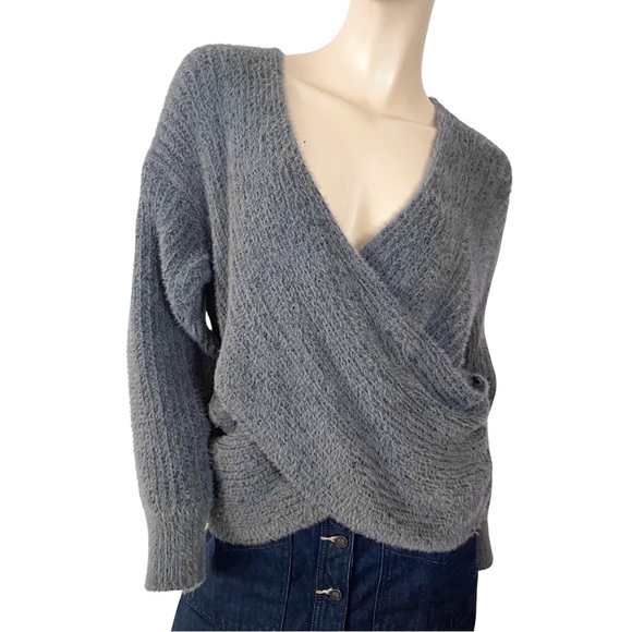Urban Outfitters Sweaters - Urban Outfitters- grey eyelash fluffy wrap sweater- small